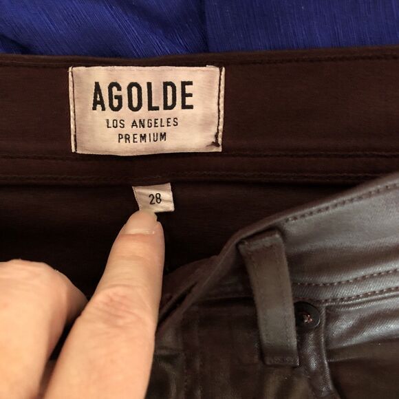 Agolde Pants Women 28 Faux Leather High Rise Jeans Pants Brown Stretch 8… - Picture 6 of 7